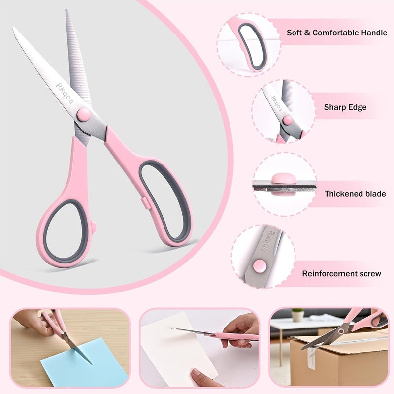 Almarto Black 6 Scissors Pack, Rkqoa 8" All Purpose Scissor - High Performance and Designed for Everyday use, Stainless Steel Shears Set with Comfort-Grip, Right/Left Handed - Image 3
